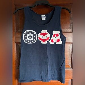 Theta Phi Alpha Sorority American Flag Stitched Letters Gildan Cotton Tank Top